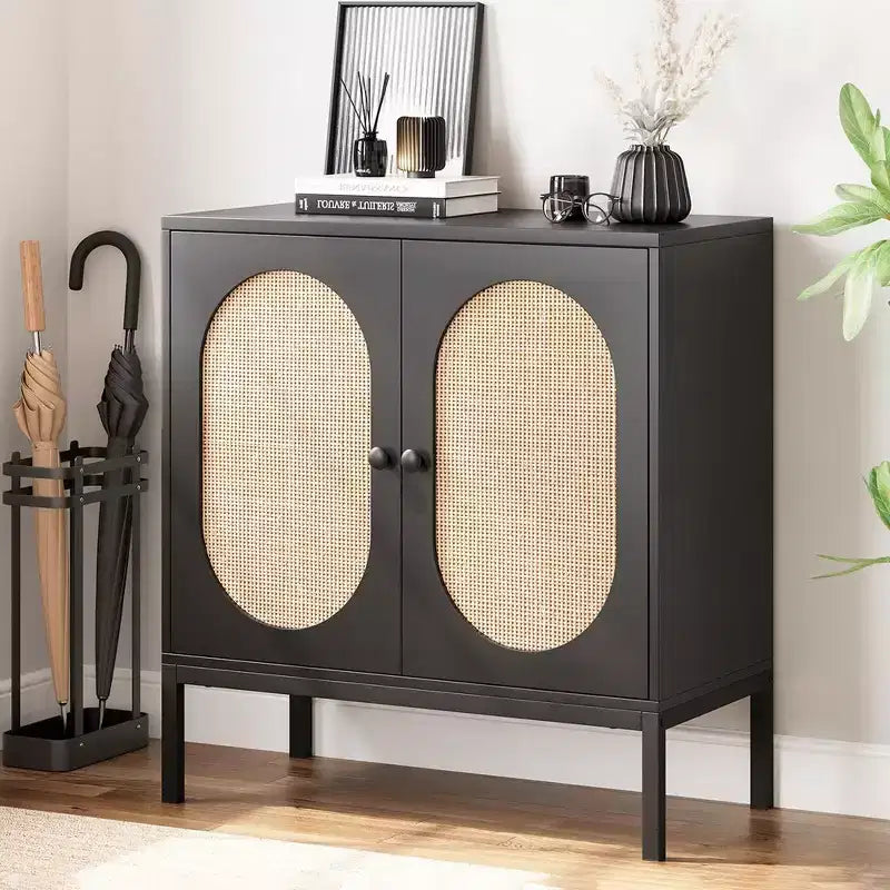Whizmax Mobile Buffet con Ante e Ripiani in Rattan, Madia Contenitore per Soggiorno, Sala da Pranico, Ingresso