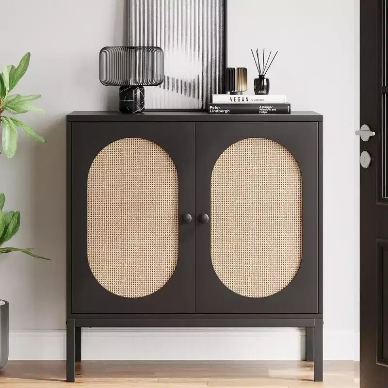 Whizmax Mobile Buffet con Ante e Ripiani in Rattan, Madia Contenitore per Soggiorno, Sala da Pranico, Ingresso