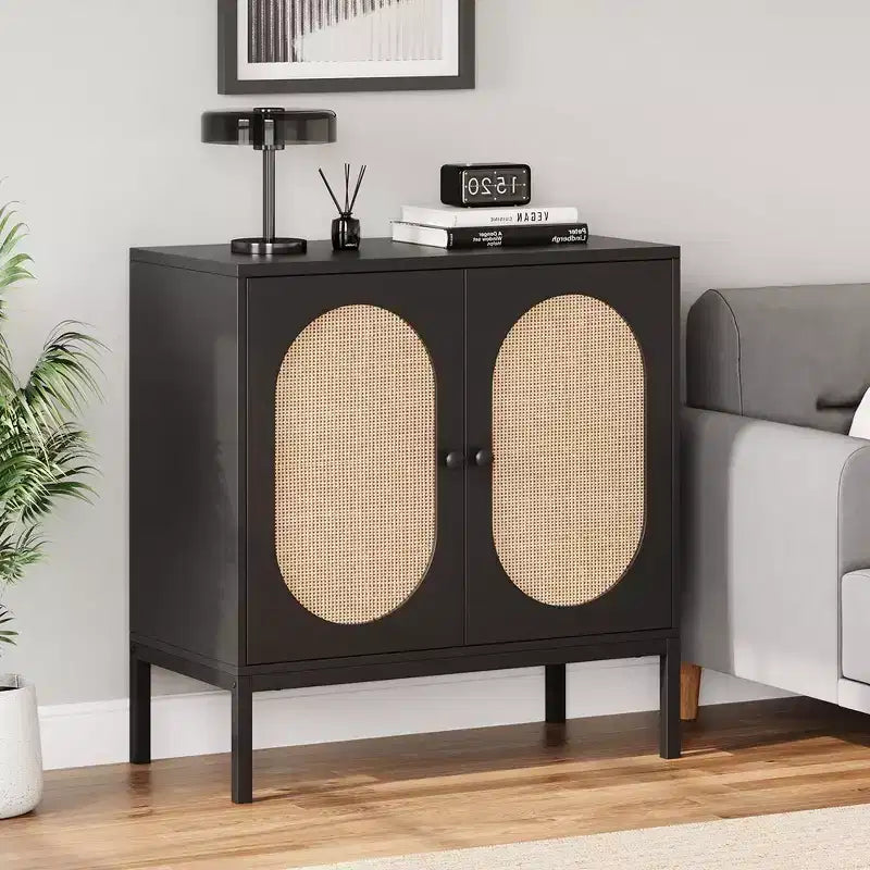 Whizmax Mobile Buffet con Ante e Ripiani in Rattan, Madia Contenitore per Soggiorno, Sala da Pranico, Ingresso