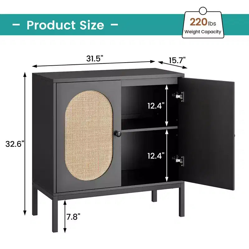 Whizmax Mobile Buffet con Ante e Ripiani in Rattan, Madia Contenitore per Soggiorno, Sala da Pranico, Ingresso