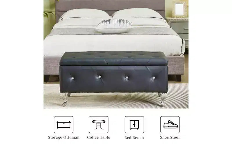 Panca Contenitore Ottomana Trapuntata per Camera da Letto, Fondo Letto, Grandi Panche Contenitore Imbottite Poggiapiedi con Bottoni di Cristallo per Soggiorno Ingresso