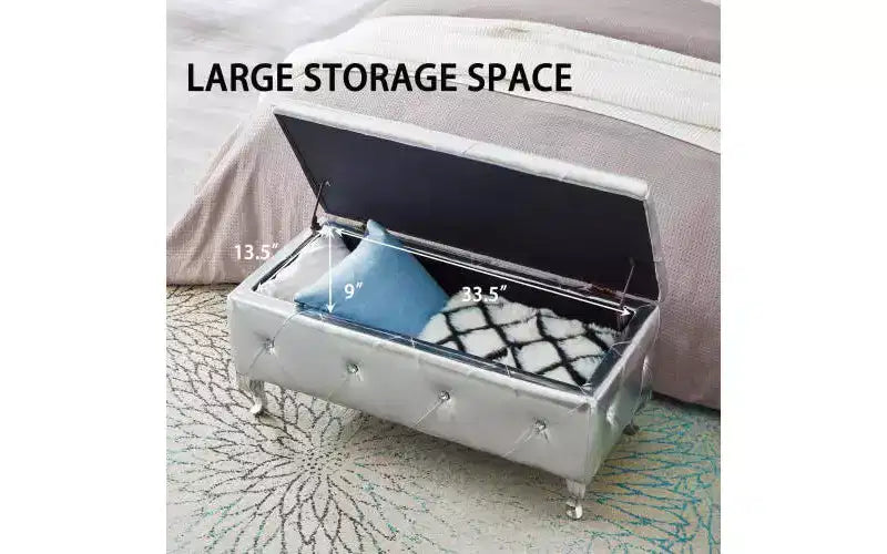 Panca Contenitore Ottomana Trapuntata per Camera da Letto, Fondo Letto, Grandi Panche Contenitore Imbottite Poggiapiedi con Bottoni di Cristallo per Soggiorno Ingresso