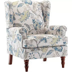 Poltrona accentuata imbottita Erommy, Poltrona con motivo floreale, Blu