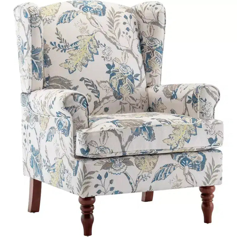 Poltrona accentuata imbottita Erommy, Poltrona con motivo floreale, Blu