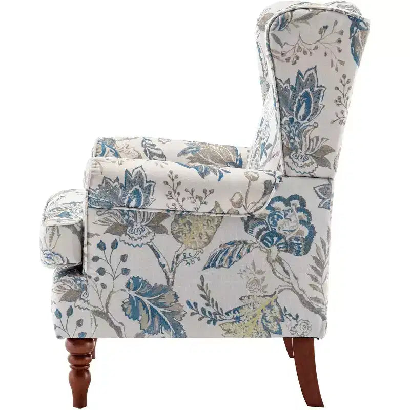 Poltrona accentuata imbottita Erommy, Poltrona con motivo floreale, Blu