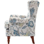 Poltrona accentuata imbottita Erommy, Poltrona con motivo floreale, Blu