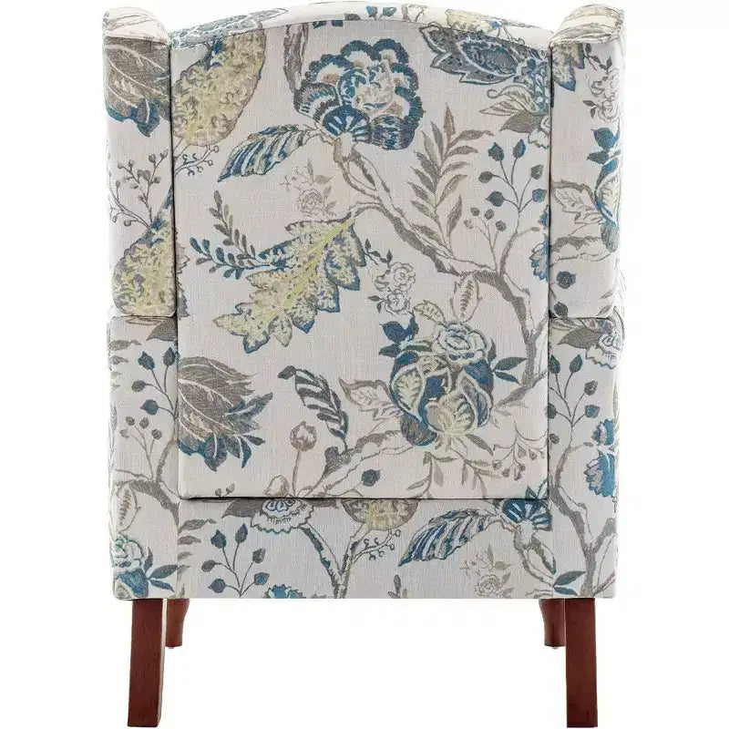 Poltrona accentuata imbottita Erommy, Poltrona con motivo floreale, Blu