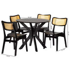 Set da pranzo di 5 pezzi Baxton Studio Linnet in legno e rattan, stile moderno di metà secolo