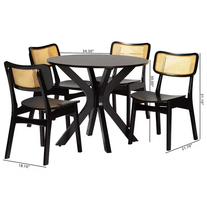 Set da pranzo di 5 pezzi Baxton Studio Linnet in legno e rattan, stile moderno di metà secolo