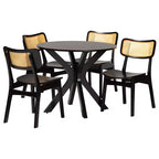 Set da pranzo di 5 pezzi Baxton Studio Linnet in legno e rattan, stile moderno di metà secolo