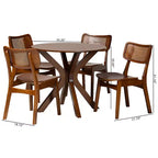 Set da pranzo di 5 pezzi Baxton Studio Linnet in legno e rattan, stile moderno di metà secolo