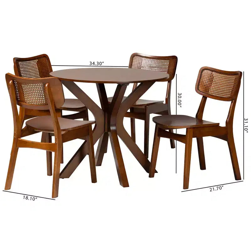 Set da pranzo di 5 pezzi Baxton Studio Linnet in legno e rattan, stile moderno di metà secolo