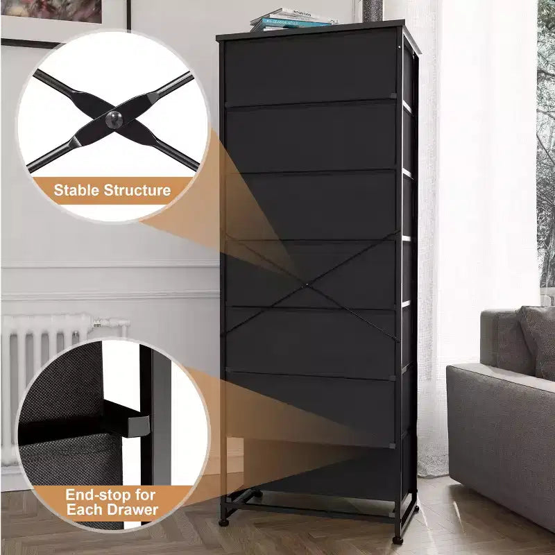 Crestlive Products Cassettiera Alta per Camera da Letto con 7 Cassetti in Tessuto, Armadio Contenitore per Camera da Letto