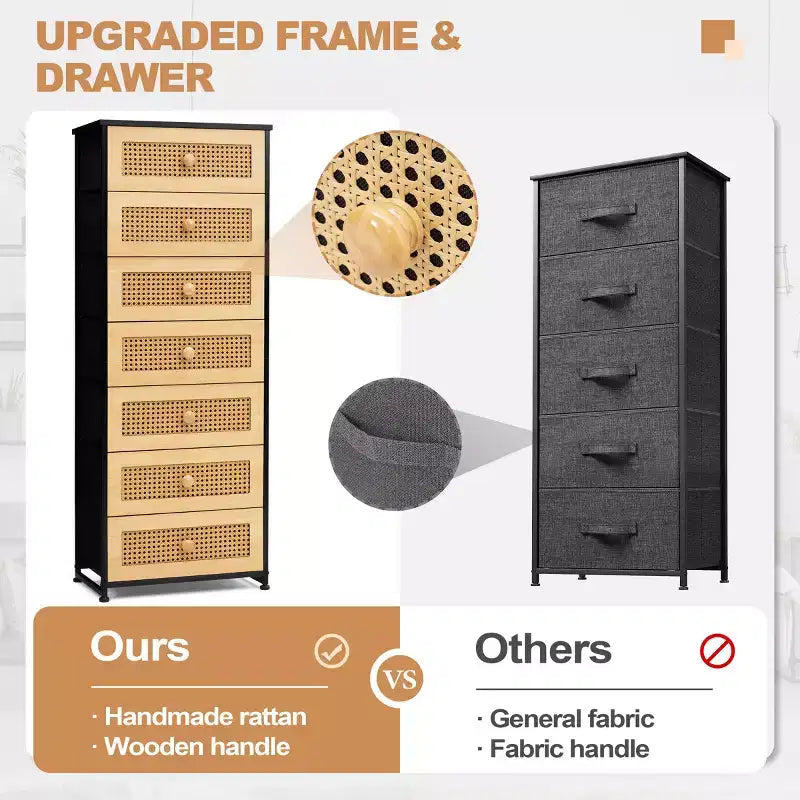 Crestlive Products Cassettiera Alta per Camera da Letto con 7 Cassetti in Tessuto, Armadio Contenitore per Camera da Letto
