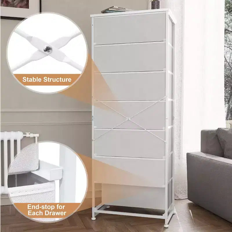 Crestlive Products Cassettiera Alta per Camera da Letto con 7 Cassetti in Tessuto, Armadio Contenitore per Camera da Letto