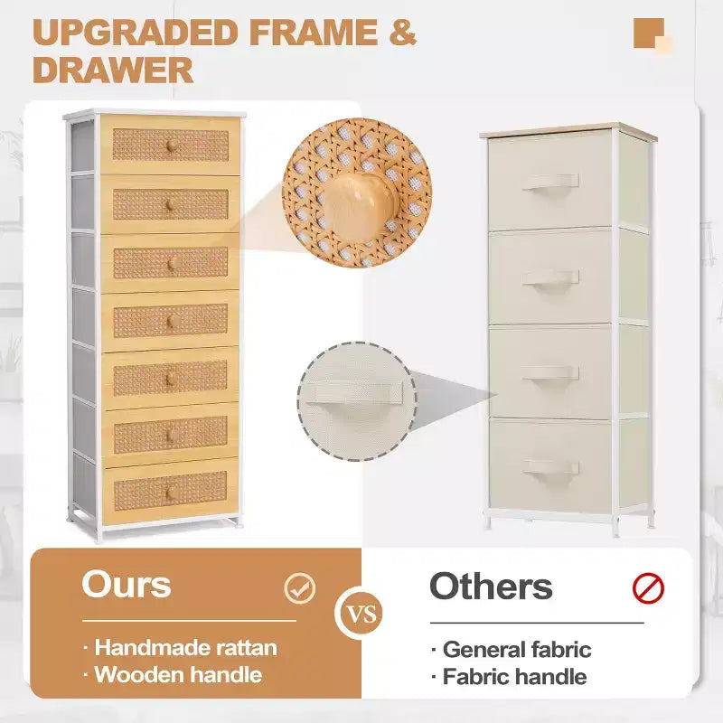Crestlive Products Cassettiera Alta per Camera da Letto con 7 Cassetti in Tessuto, Armadio Contenitore per Camera da Letto