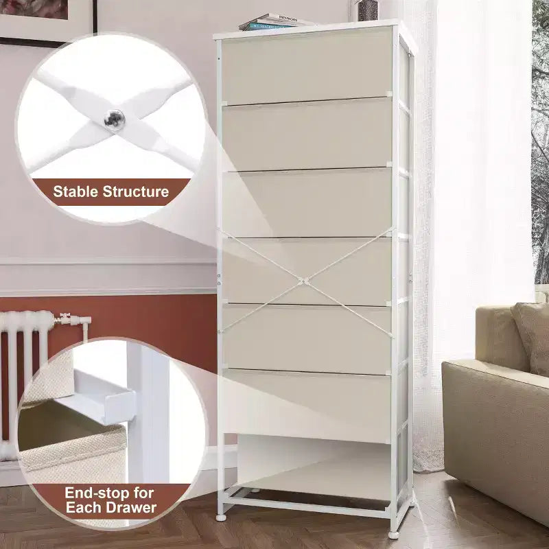 Crestlive Products Cassettiera Alta per Camera da Letto con 7 Cassetti in Tessuto, Armadio Contenitore per Camera da Letto