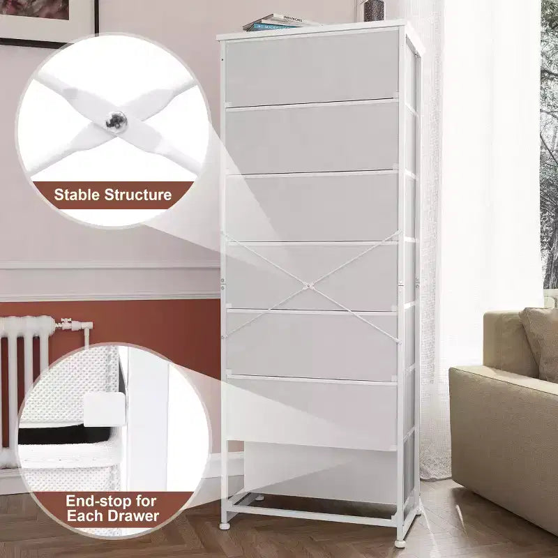 Crestlive Products Cassettiera Alta per Camera da Letto con 7 Cassetti in Tessuto, Armadio Contenitore per Camera da Letto