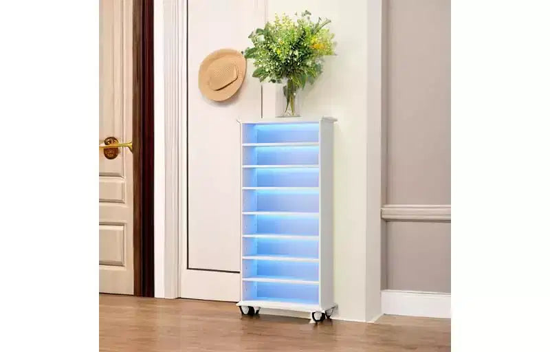 Lantine Scarpiera a 9 Ripiani, 30 Paia, con LED e Gambe in Legno Massello