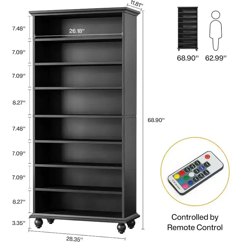 Lantine Scarpiera a 9 Ripiani, 30 Paia, con LED e Gambe in Legno Massello
