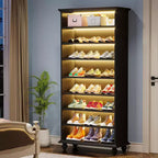 Lantine Scarpiera a 9 Ripiani, 30 Paia, con LED e Gambe in Legno Massello