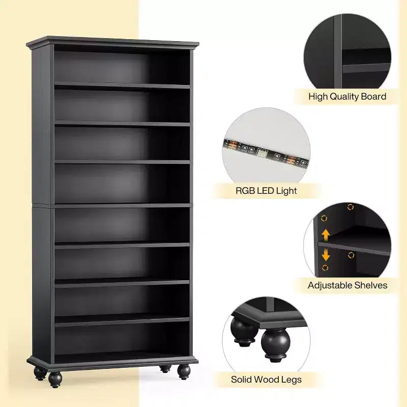 Lantine Scarpiera a 9 Ripiani, 30 Paia, con LED e Gambe in Legno Massello
