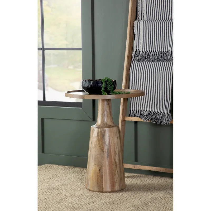 Tavolino d'appoggio/pedestal rotondo in legno di mango naturale o nero