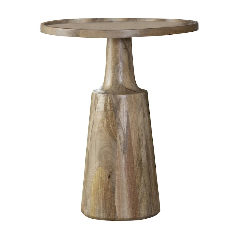 Tavolino d'appoggio/pedestal rotondo in legno di mango naturale o nero