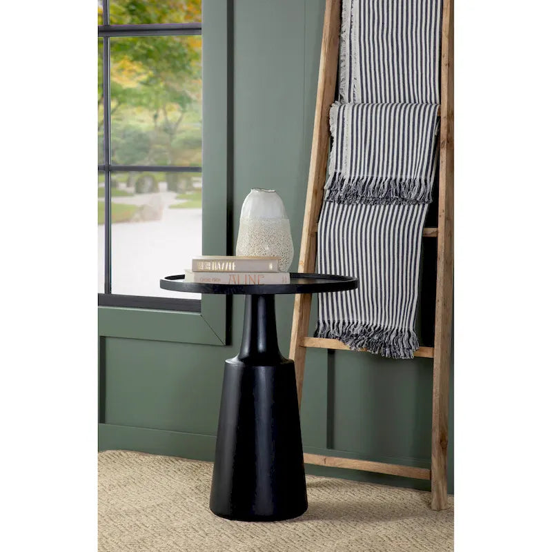 Tavolino d'appoggio/pedestal rotondo in legno di mango naturale o nero