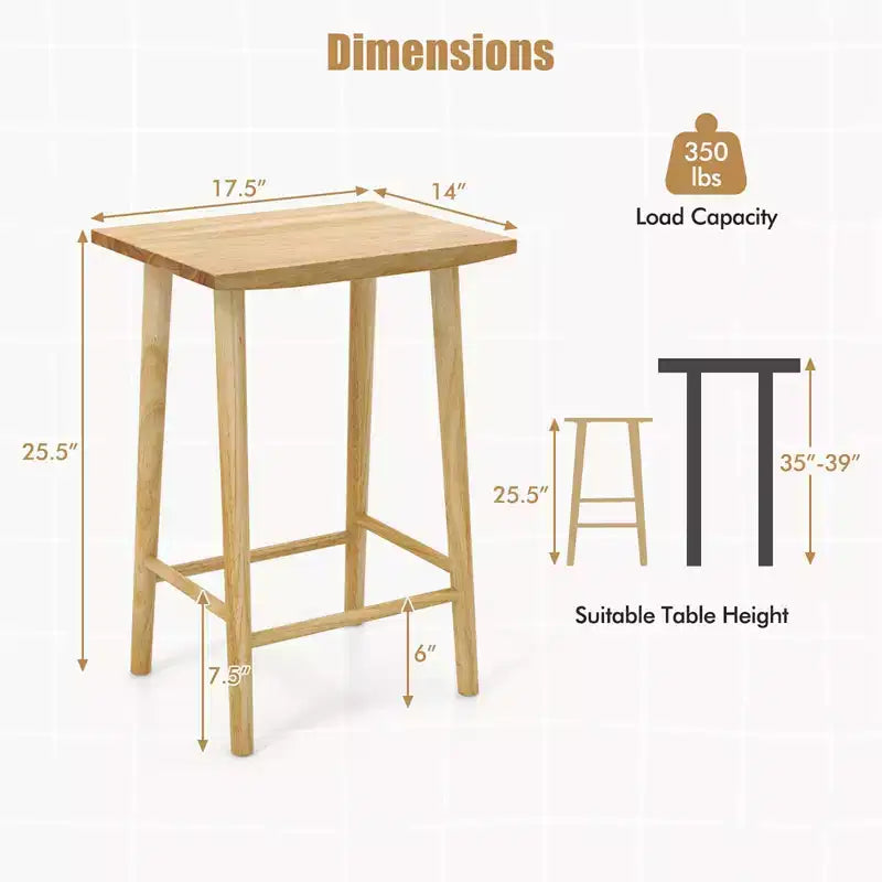 Costway Set di 2/4 Sgabelli da Bancone da 65 cm con Poggiapiedi e Struttura in Legno Massello Naturale