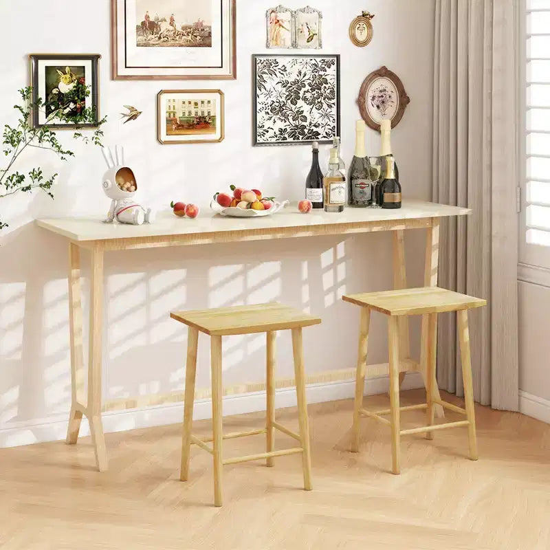 Costway Set di 2/4 Sgabelli da Bancone da 65 cm con Poggiapiedi e Struttura in Legno Massello Naturale