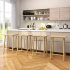 Costway Set di 2/4 Sgabelli da Bancone da 65 cm con Poggiapiedi e Struttura in Legno Massello Naturale