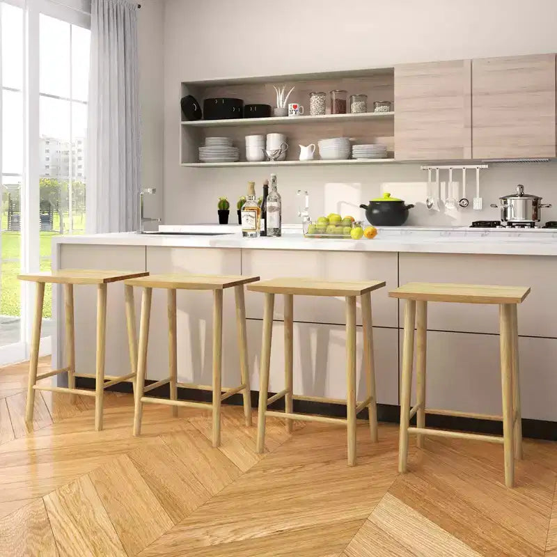 Costway Set di 2/4 Sgabelli da Bancone da 65 cm con Poggiapiedi e Struttura in Legno Massello Naturale