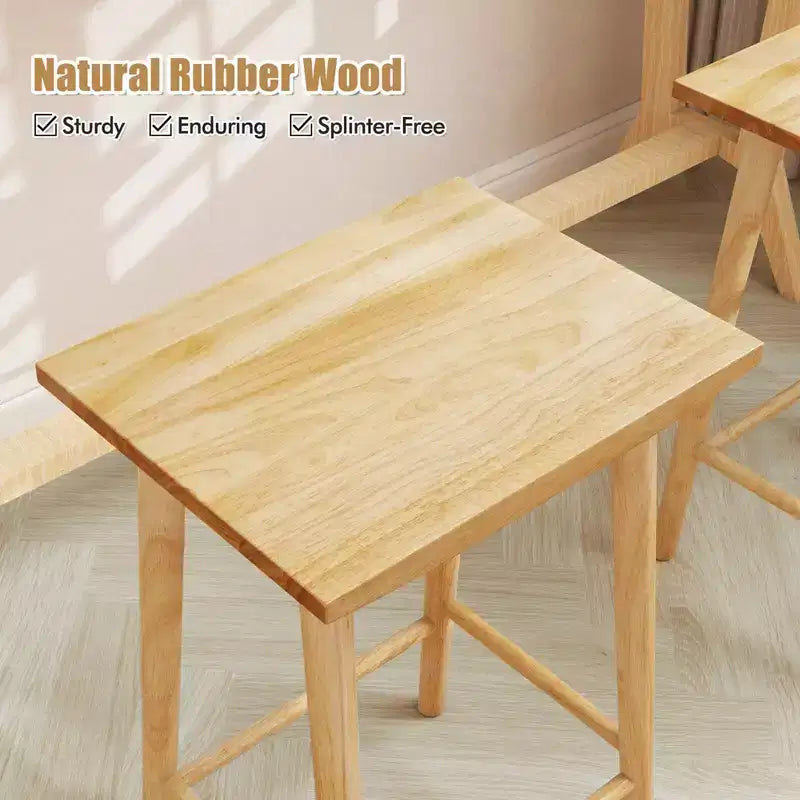 Costway Set di 2/4 Sgabelli da Bancone da 65 cm con Poggiapiedi e Struttura in Legno Massello Naturale