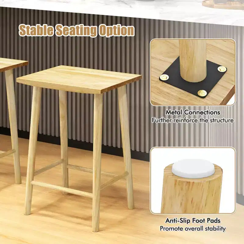 Costway Set di 2/4 Sgabelli da Bancone da 65 cm con Poggiapiedi e Struttura in Legno Massello Naturale