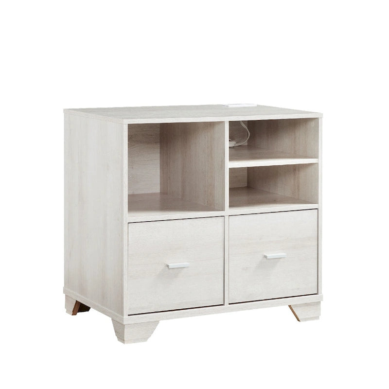 31 Inch File Cabinet Printer Stand Table with 2 Drawers, Oak White