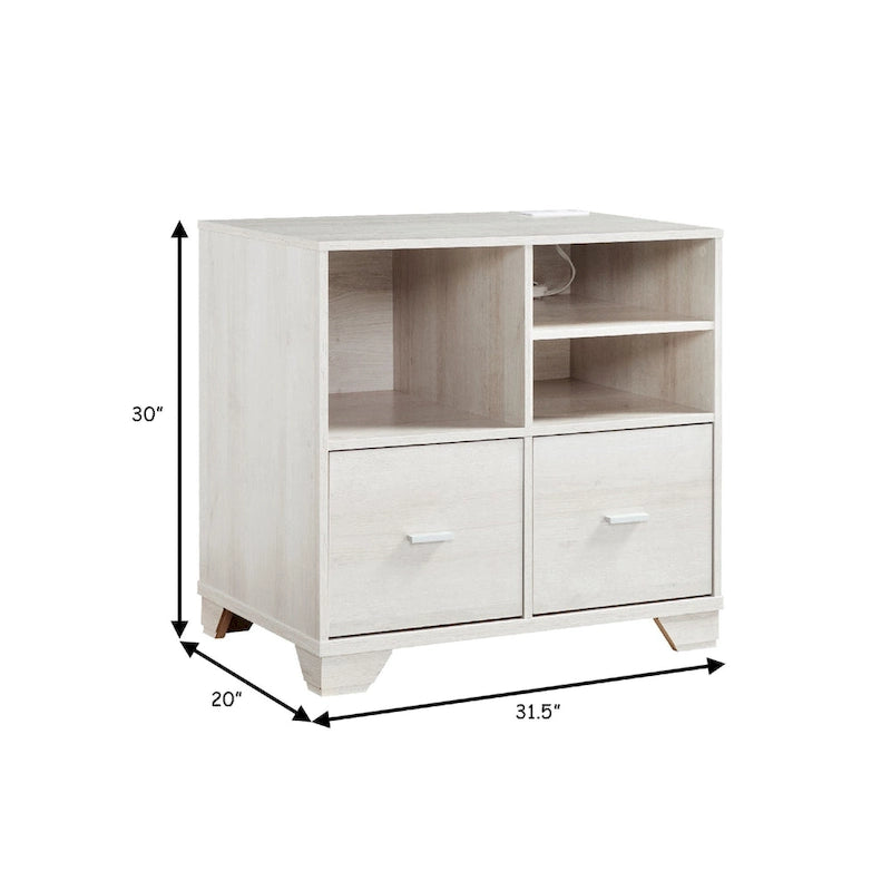 Tavolino portastampante da 31 pollici con 2 cassetti, rovere bianco