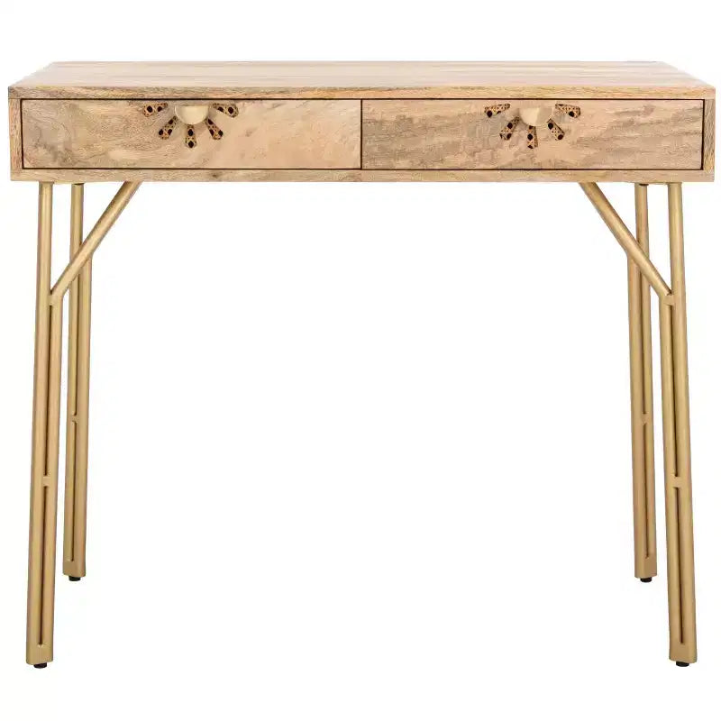 Lily 2 Drawer Desk - DSK9006 - Natural/Brass - Safavieh