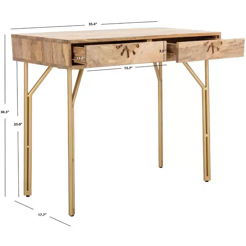 Scrivania a 2 cassetti Lily - DSK9006 - Naturale/Ottone - Safavieh