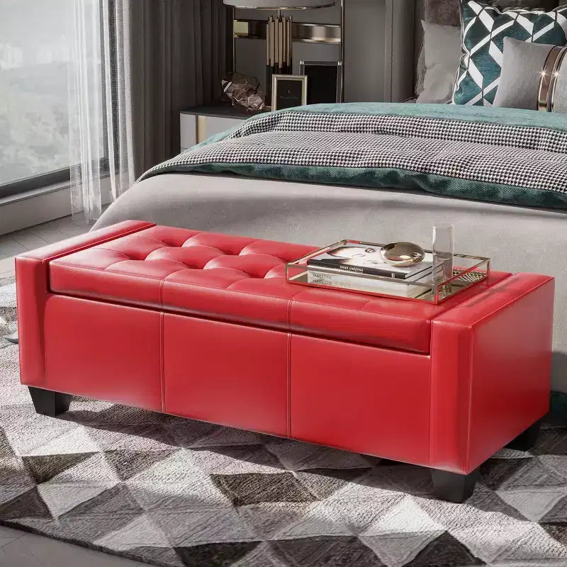 HOMCOM 51 Pouf Contenitore Rettangolare in Similpelle Trapuntata