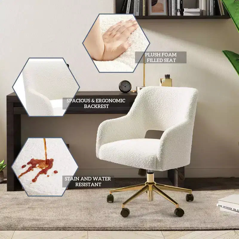 WestinTrends Sedia da Ufficio Girevole Genevieve in Stile Moderno di Metà Secolo con Ruote (Set da 2), Crema