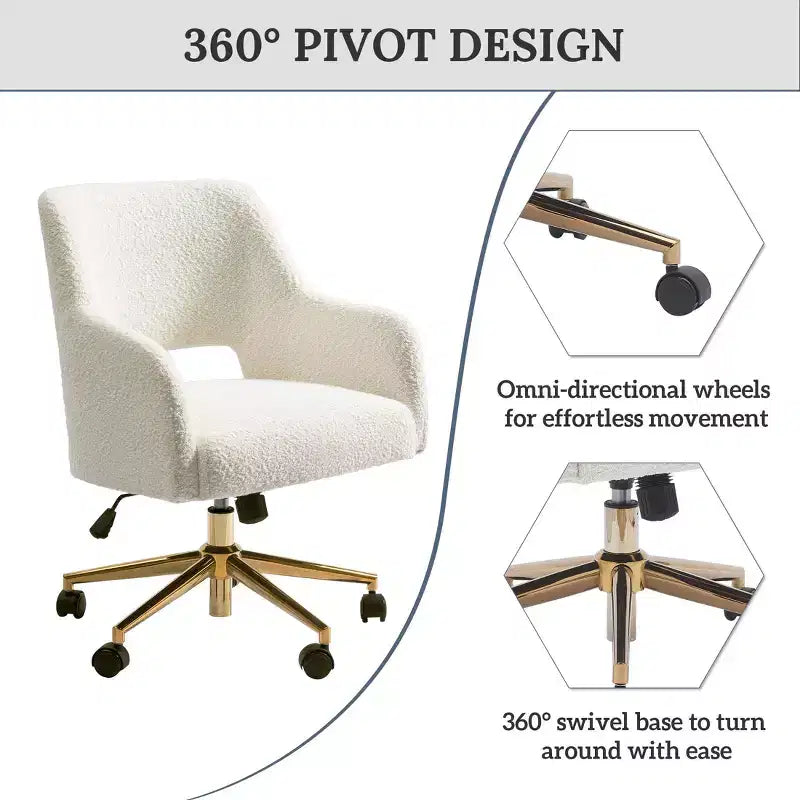 WestinTrends Sedia da Ufficio Girevole Genevieve in Stile Moderno di Metà Secolo con Ruote (Set da 2), Crema