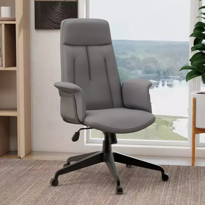 LeisureMod Aiaria Sedia da ufficio ergonomica in pelle con schienale alto Altezza regolabile, girevole e inclinabile, braccioli, sedia da scrivania moderna per ufficio domestico