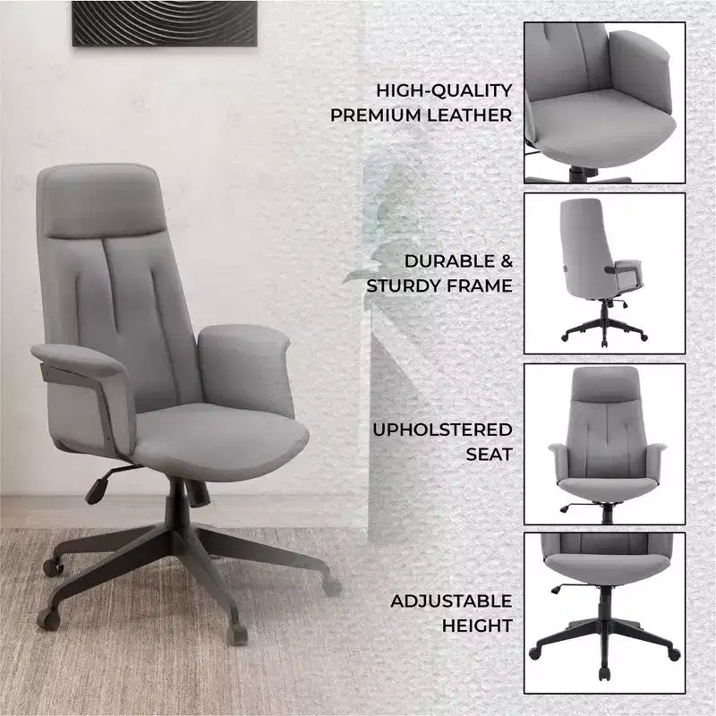 LeisureMod Aiaria Sedia da ufficio ergonomica in pelle con schienale alto Altezza regolabile, girevole e inclinabile, braccioli, sedia da scrivania moderna per ufficio domestico
