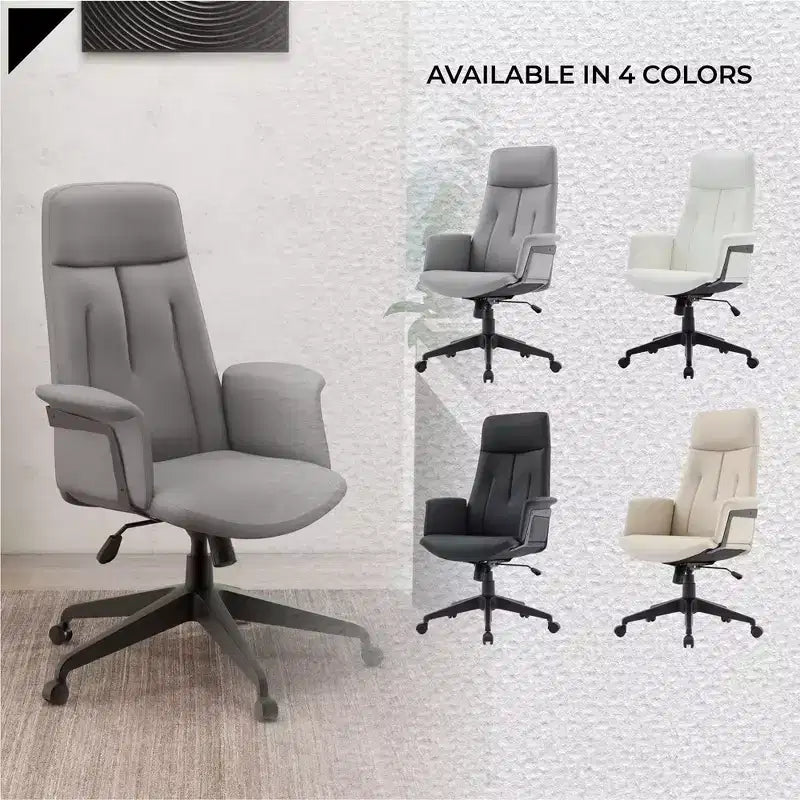LeisureMod Aiaria Sedia da ufficio ergonomica in pelle con schienale alto Altezza regolabile, girevole e inclinabile, braccioli, sedia da scrivania moderna per ufficio domestico