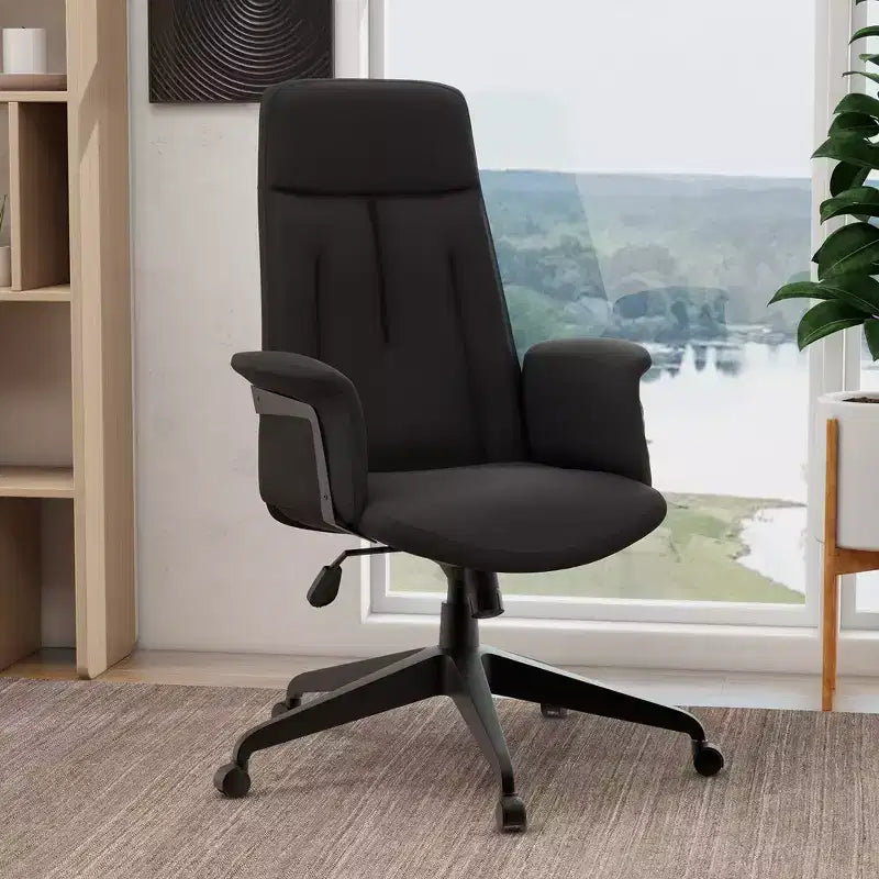 LeisureMod Aiaria Sedia da ufficio ergonomica in pelle con schienale alto Altezza regolabile, girevole e inclinabile, braccioli, sedia da scrivania moderna per ufficio domestico