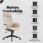 LeisureMod Aiaria Sedia da ufficio ergonomica in pelle con schienale alto Altezza regolabile, girevole e inclinabile, braccioli, sedia da scrivania moderna per ufficio domestico