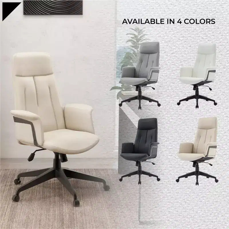 LeisureMod Aiaria Sedia da ufficio ergonomica in pelle con schienale alto Altezza regolabile, girevole e inclinabile, braccioli, sedia da scrivania moderna per ufficio domestico