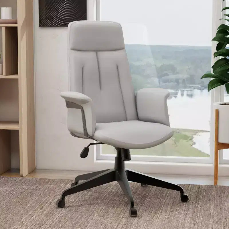 LeisureMod Aiaria Sedia da ufficio ergonomica in pelle con schienale alto Altezza regolabile, girevole e inclinabile, braccioli, sedia da scrivania moderna per ufficio domestico