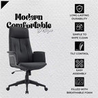 LeisureMod Aiaria Sedia da ufficio ergonomica in pelle con schienale alto Altezza regolabile, girevole e inclinabile, braccioli, sedia da scrivania moderna per ufficio domestico